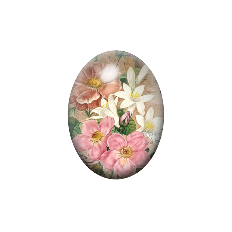 Cabochon en Verre Illustré Fleurs 13x18, 18x25 ou 30x40mm