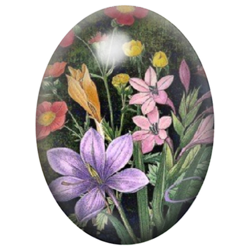 Cabochon en Verre Illustré Fleurs Sauvages Violettes sur Fond Sombre 13x18, 18x25 ou 30x40mm