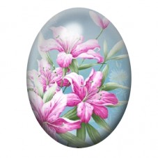 Cabochon en Verre Illustré Lys Roses sur Fond Bleu 13x18, 18x25 ou 30x40mm pour la création de bijoux fantaisie - DIY