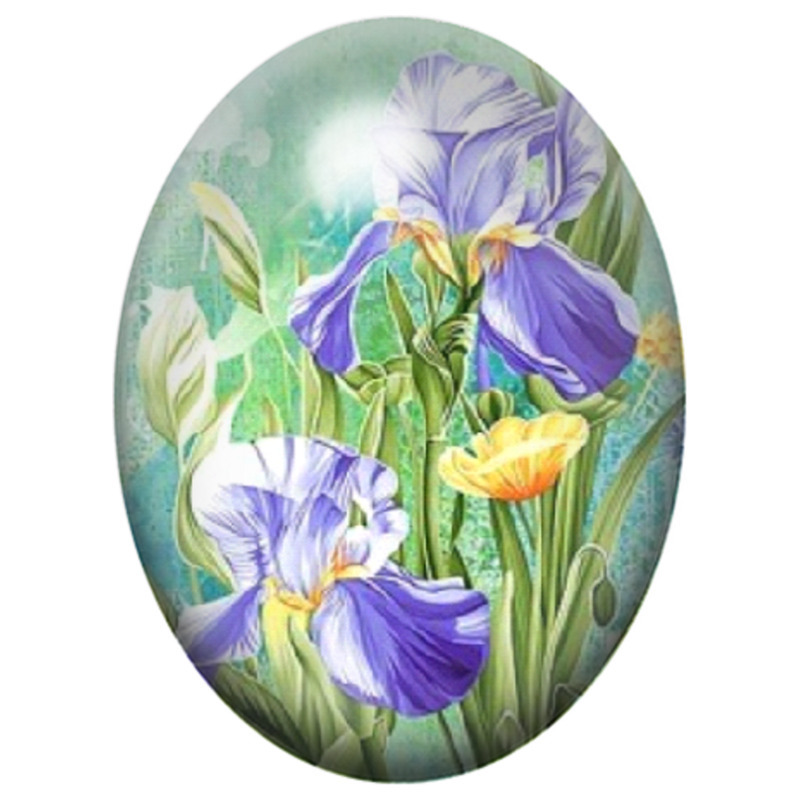 Cabochon en Verre Illustré Iris Violets et Jaunes 13x18, 18x25 ou 30x40mm