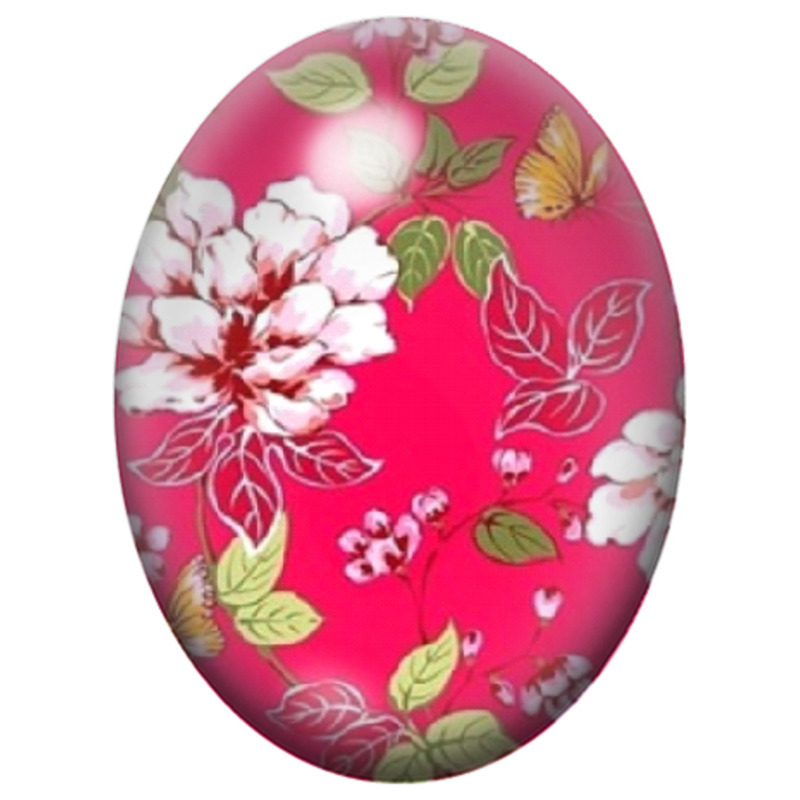Cabochon en Verre Illustré Pivoines Blanches sur Fond Fuchsia 13x18, 18x25 ou 30x40mm