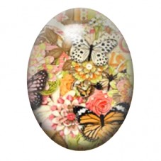 Cabochon en Verre Illustré Papillons dans un Jardin Vintage 13x18, 18x25 ou 30x40mm pour la création de bijoux fantaisie - DIY
