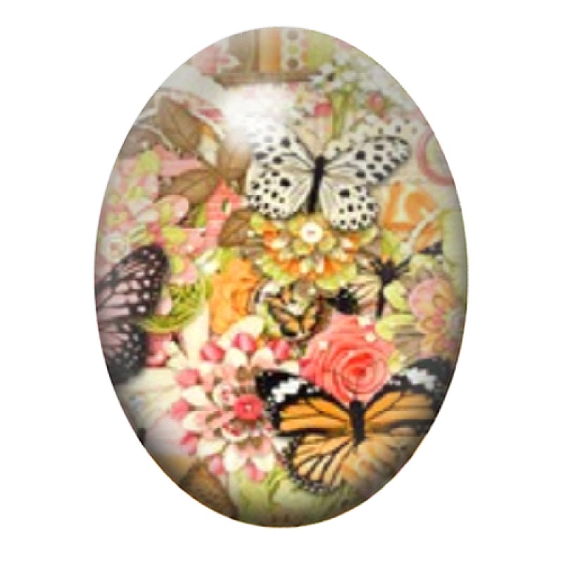 Cabochon en Verre Illustré Papillons dans un Jardin Vintage 13x18, 18x25 ou 30x40mm