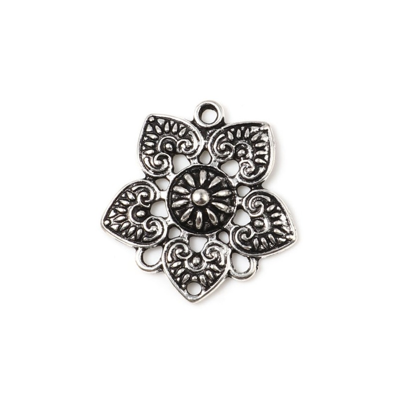 2 Tri Connecteurs Fleur Argenté 26x25mm