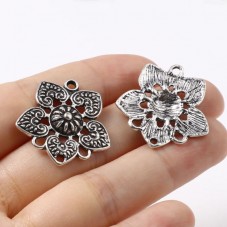 2 Tri Connecteurs Fleur Argenté 26x25mm