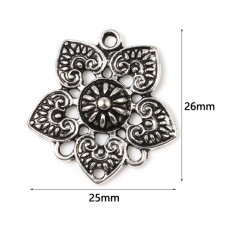 2 Tri Connecteurs Fleur Argenté 26x25mm