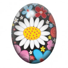 Cabochon en Verre Illustré Grande Marguerite Blanche et Fleurs Colorées 13x18, 18x25 ou 30x40mm pour la création de bijoux fanta