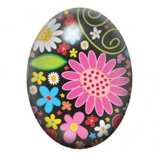 Cabochon en Verre Illustré Fleurs Multicolores sur Fond Noir 13x18, 18x25 ou 30x40mm pour la création de bijoux fantaisie - DIY