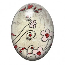 Cabochon en Verre Illustré Fleurs Blanches et Arabesques Rouges 13x18, 18x25 ou 30x40mm pour la création de bijoux fantaisie - D