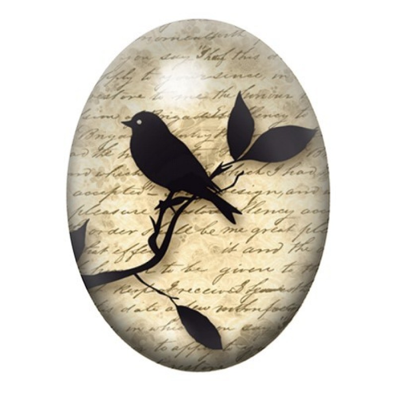 Cabochon en Verre Illustré Silhouette Oiseau 13x18, 18x25 ou 30x40mm