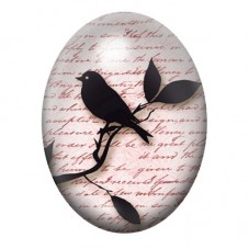 Cabochon en Verre Illustré Oiseau Noir sur une Branche au Manuscrit Rose 13x18, 18x25 ou 30x40mm pour la création de bijoux fant