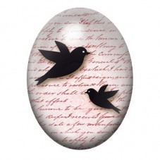 Cabochon en Verre Illustré Deux Oiseaux en Vol sur Manuscrit Rose 13x18, 18x25 ou 30x40mm pour la création de bijoux fantaisie -