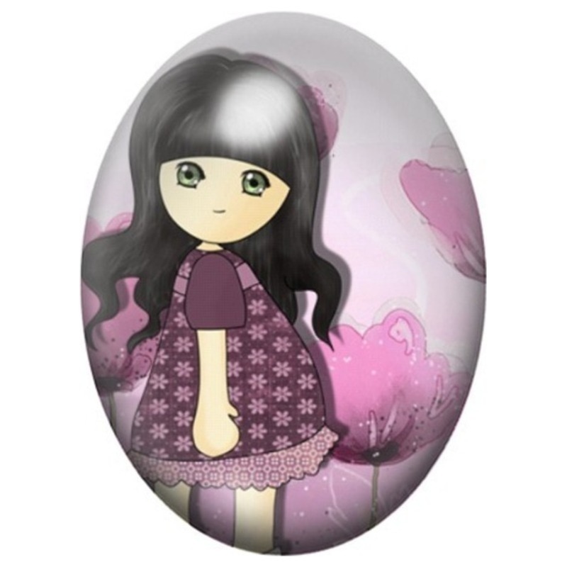 Cabochon en Verre Illustré Petite Fille en Robe Violette au Jardin 13x18, 18x25 ou 30x40mm