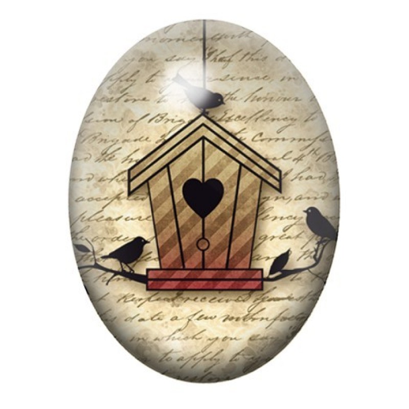 Cabochon en Verre Illustré Cage Silhouette Oiseaux 13x18, 18x25 ou 30x40mm