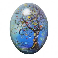Cabochon en Verre Illustré Arbre Fantastique aux Spirales Bleues 13x18, 18x25 ou 30x40mm pour la création de bijoux fantaisie - 