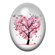 Cabochon en Verre Illustré Arbre Cœur aux Fleurs Roses 13x18, 18x25 ou 30x40mm pour la création de bijoux fantaisie - DIY