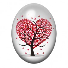 Cabochon en Verre Illustré Arbre Noir à la Couronne de Cœurs Rouges 13x18, 18x25 ou 30x40mm pour la création de bijoux fantaisie