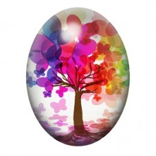 Cabochon en Verre Illustré Arbre aux Feuilles Rondes et Colorées 13x18, 18x25 ou 30x40mm pour la création de bijoux fantaisie - 