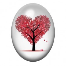 Cabochon en Verre Illustré Arbre en Cœur aux Feuilles Rouges 13x18, 18x25 ou 30x40mm pour la création de bijoux fantaisie - DIY