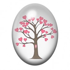 Cabochon en Verre Illustré Arbre Brun aux Feuilles Cœur Roses 13x18, 18x25 ou 30x40mm pour la création de bijoux fantaisie - DIY