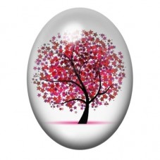 Cabochon en Verre Illustré Arbre Noir aux Fleurs Étoilées Roses 13x18, 18x25 ou 30x40mm pour la création de bijoux fantaisie - D