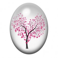 Cabochon en Verre Illustré Arbre aux Petits Cœurs Roses 13x18, 18x25 ou 30x40mm pour la création de bijoux fantaisie - DIY