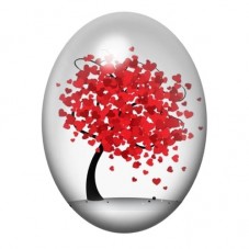 Cabochon en Verre Illustré Arbre Penché aux Feuilles Cœur Rouges 13x18, 18x25 ou 30x40mm pour la création de bijoux fantaisie - 