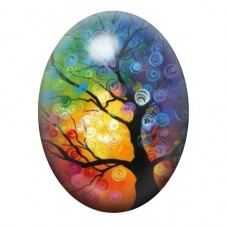 Cabochon en Verre Illustré Arbre Noir devant un Coucher de Soleil Coloré 13x18, 18x25 ou 30x40mm pour la création de bijoux fant