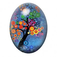 Cabochon en Verre Illustré Arbre Noir aux Feuilles Rondes Multicolores 13x18, 18x25 ou 30x40mm pour la création de bijoux fantai