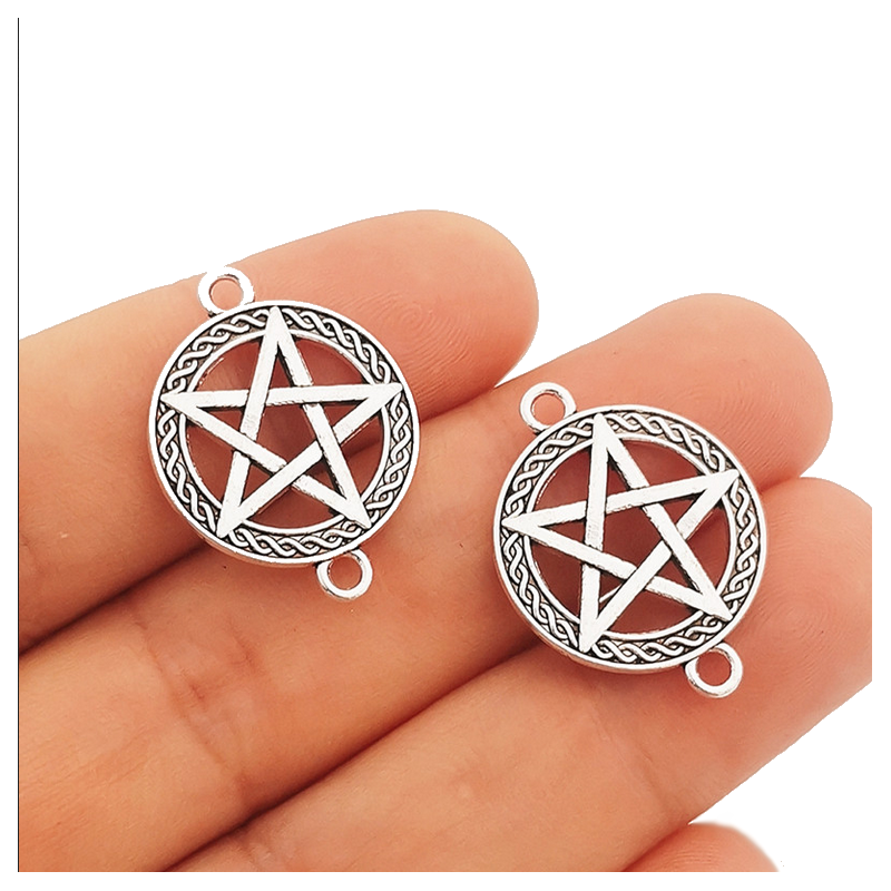 2 Connecteurs Pentagramme Sorcière Gothique Argenté 26x20mm