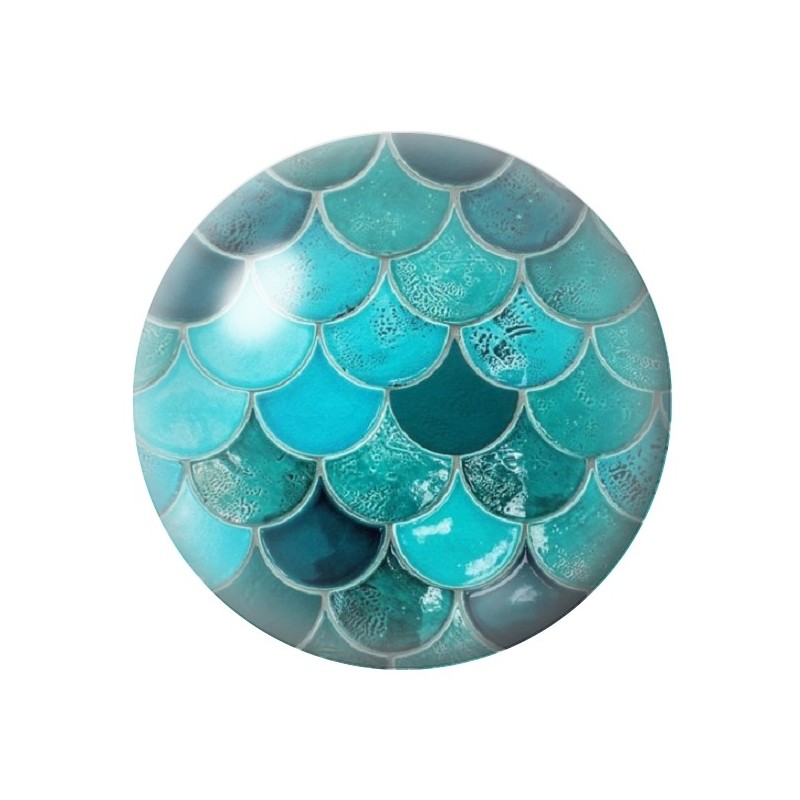 Cabochon en Verre Illustré Ecailles Poisson Sirène Mer Été 12 à 25mm