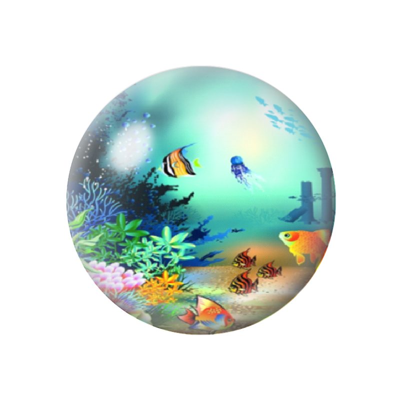 Cabochon en Verre Illustré Poissons Mer Été 12 à 25mm