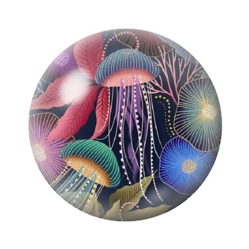 Cabochon en Verre Illustré Méduses Mer Été 12 à 25mm