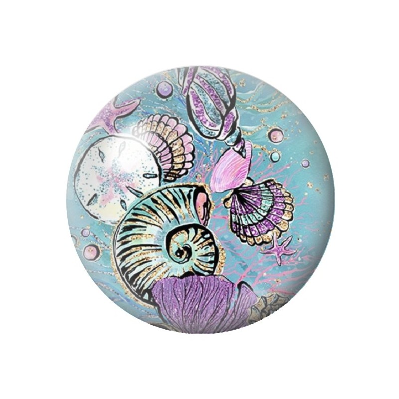 Cabochon en Verre Illustré Coquillages Mer Été 12 à 25mm