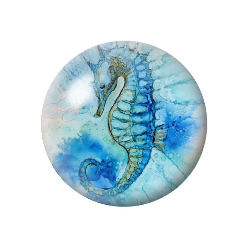 Cabochon en Verre Illustré Hippocampe Mer Été 12 à 25mm