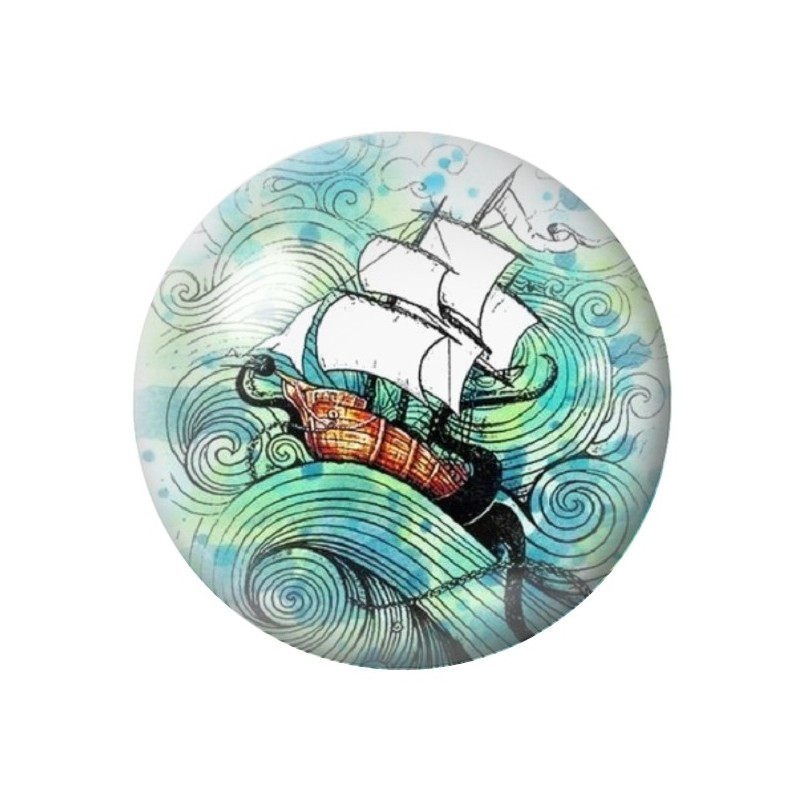 Cabochon en Verre Illustré Bateau Voilier Mer Été 12 à 25mm