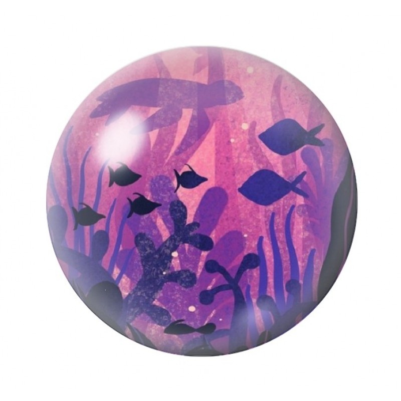 Cabochon en Verre Illustré Poissons Tortue Mer Été 12 à 25mm