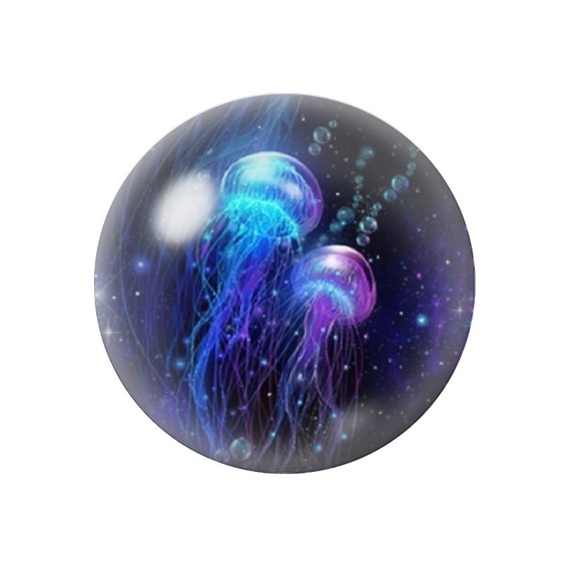 Cabochon en Verre Illustré Méduses Mer Été 12 à 25mm