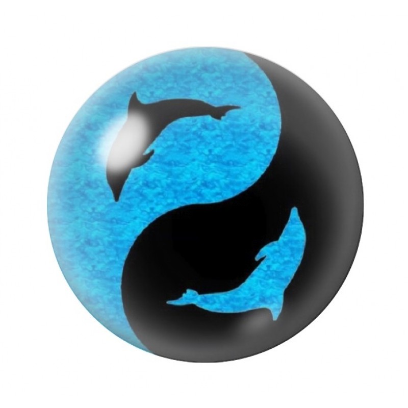 Cabochon en Verre Illustré Yin Yang Dauphins Mer Été 12 à 25mm
