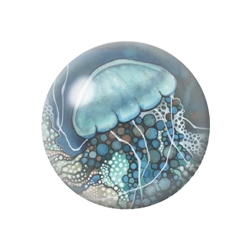 Cabochon en Verre Illustré Méduse Mer Été 12 à 25mm