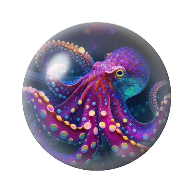 Cabochon en Verre Illustré Pieuvre Mer Été 12 à 25mm