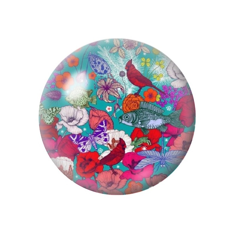 Cabochon en Verre Illustré Fleurs Oiseau Poisson Mer Été 12 à 25mm