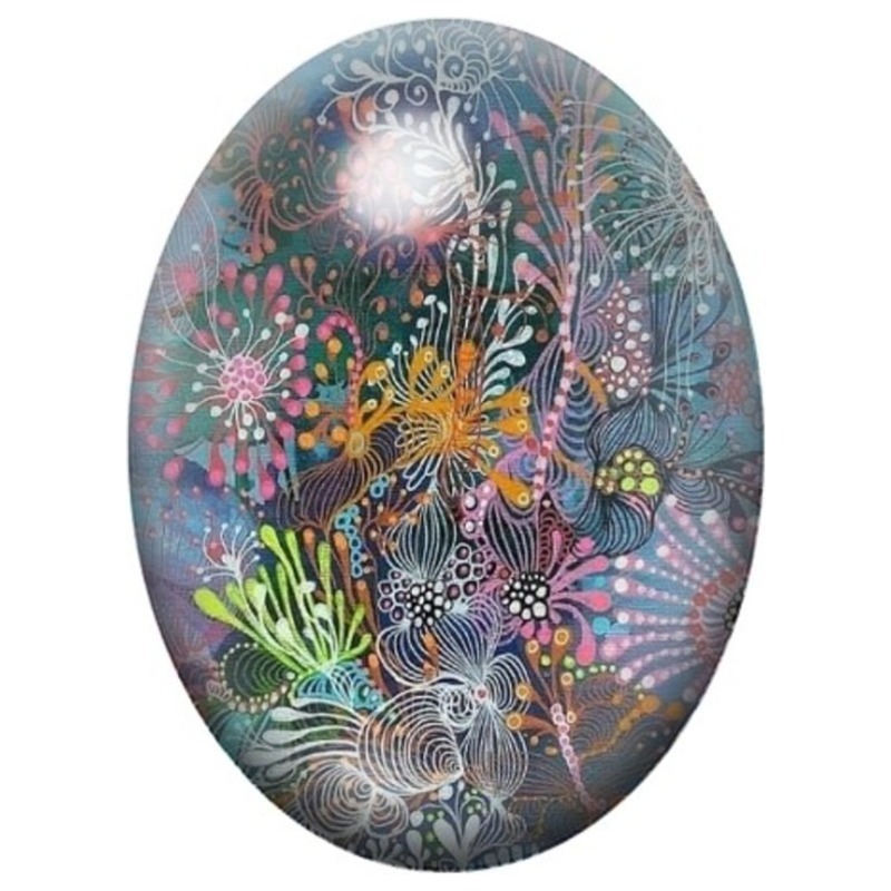 Cabochon en Verre Illustré Jardin de Corail Multicolore 13x18, 18x25 ou 30x40mm