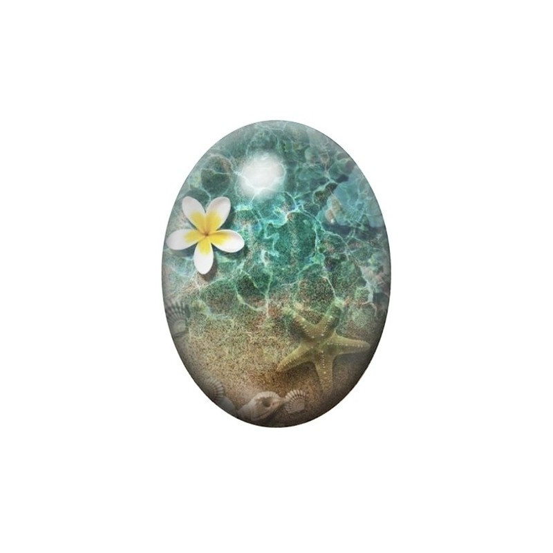 Cabochon en Verre Illustré Mer, Été, Fleur 13x18, 18x25 ou 30x40mm