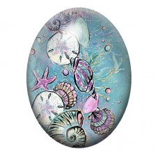Cabochon en Verre Illustré Coquillages et Étoile de Mer Pastel 13x18, 18x25 ou 30x40mm pour la création de bijoux fantaisie - DI