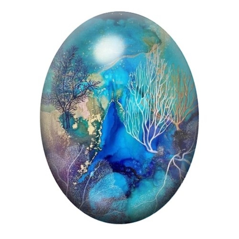 Cabochon en Verre Illustré Mer, Été, Fond Marin 13x18, 18x25 ou 30x40mm
