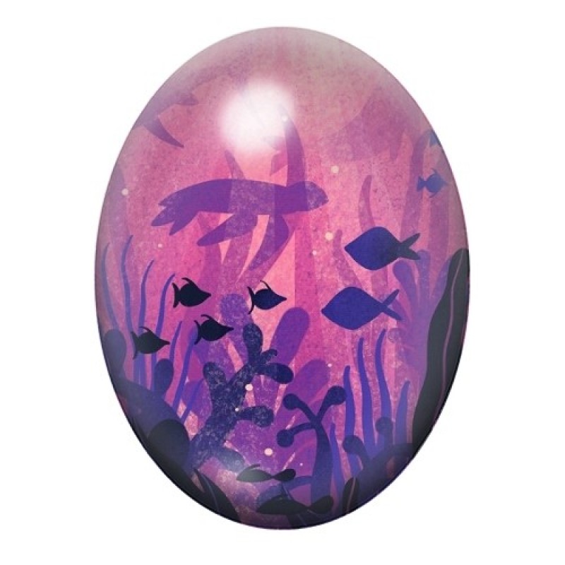 Cabochon en Verre Illustré Mer, Été, Tortue, Poissons 13x18, 18x25 ou 30x40mm