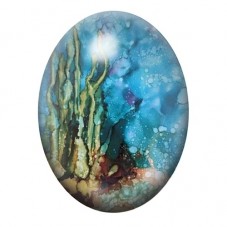 Cabochon en Verre Illustré Forêt d’Algues dans l’Eau Turquoise 13x18, 18x25 ou 30x40mm pour la création de bijoux fantaisie - DI