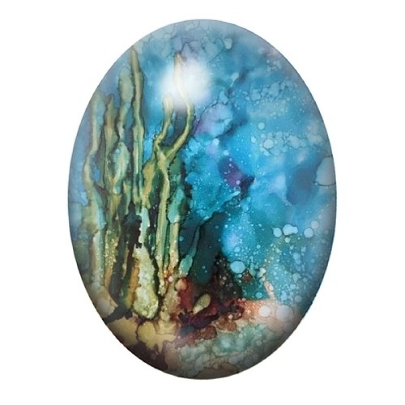 Cabochon en Verre Illustré Mer, Été, Algues 13x18, 18x25 ou 30x40mm