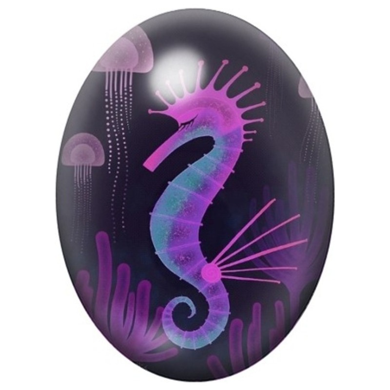 Cabochon en Verre Illustré Hippocampe Graphique Violet et Turquoise 13x18, 18x25 ou 30x40mm